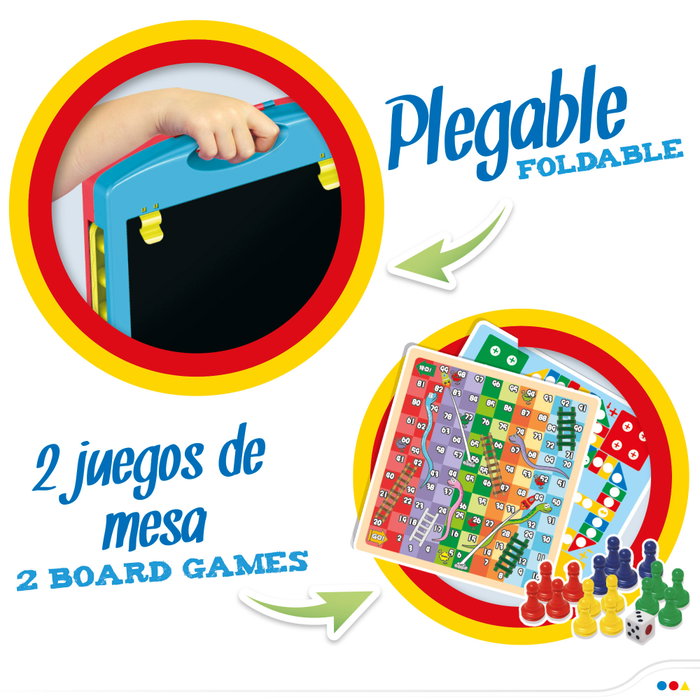 Good Idea! Pizarra doble cara con tizas, rotuladores y 2 juegos de mesa
