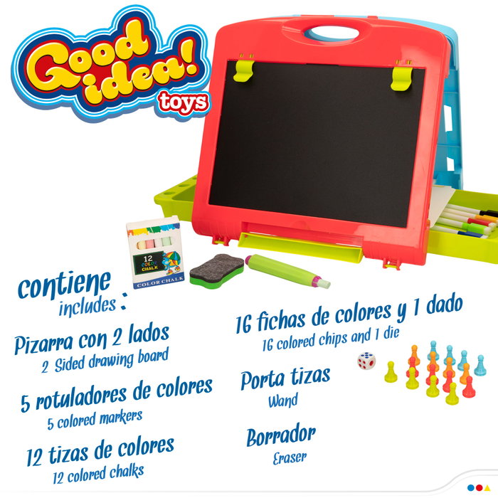 Good Idea! Pizarra doble cara con tizas, rotuladores y 2 juegos de mesa