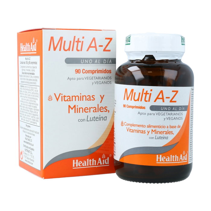 Health Aid Multivitaminas y Minerales A-Z 90 tabletas - Complemento con Luteína para toda la familia Health Aid Multivitaminas y Minerales A-Z 90 tabletas - Complemento con Luteína para toda la familia