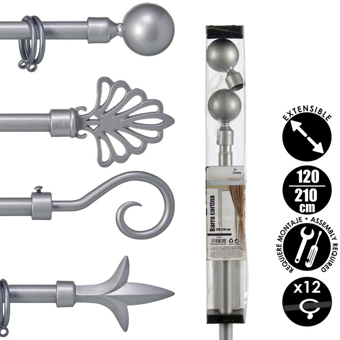 GIFTDECOR Barra Cortina Plata 120-210 cm Hierro Ajustable (Set de 8)