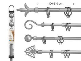 GIFTDECOR Barra Cortina Plata 120-210 cm Hierro Ajustable (Set de 8)