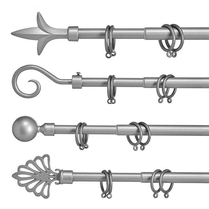 GIFTDECOR Barra Cortina Plata 120-210 cm Hierro Ajustable (Set de 8)
