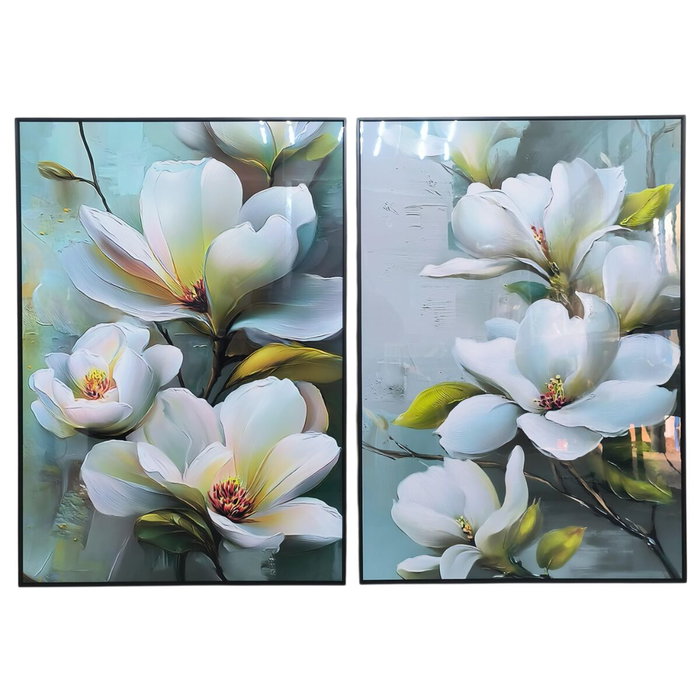 DKD Home Decor Cuadro de Magnolio Set de 2 Unidades Blanco y Verde DKD Home Decor Cuadro de Magnolio Set de 2 Unidades Blanco y Verde