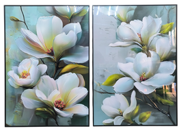 DKD Home Decor Cuadro de Magnolio Set de 2 Unidades Blanco y Verde