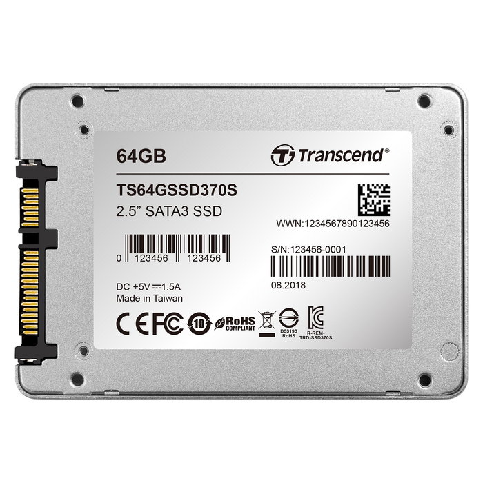 Transcend SSD370S 64GB SSD Interno 2.5" SATA III 6Gb/s, Velocidad Lectura 450MB/s, Escritura 80MB/s, MLC
