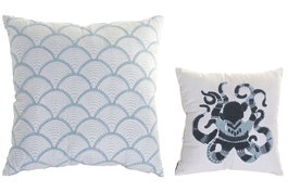 DKD Home Decor Cojin Atlantico Azul Blanco Algodon 50 x 50 x 10 cm Set de 2