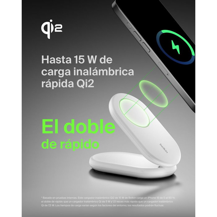 Belkin BoostCharge Cargador inalámbrico Qi2 y MagSafe Blanco