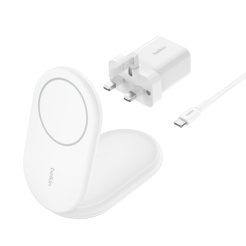 Belkin WIB007VFWH Cargador Inalámbrico para Auriculares y Smartphone, Carga Rápida USB C, Blanco