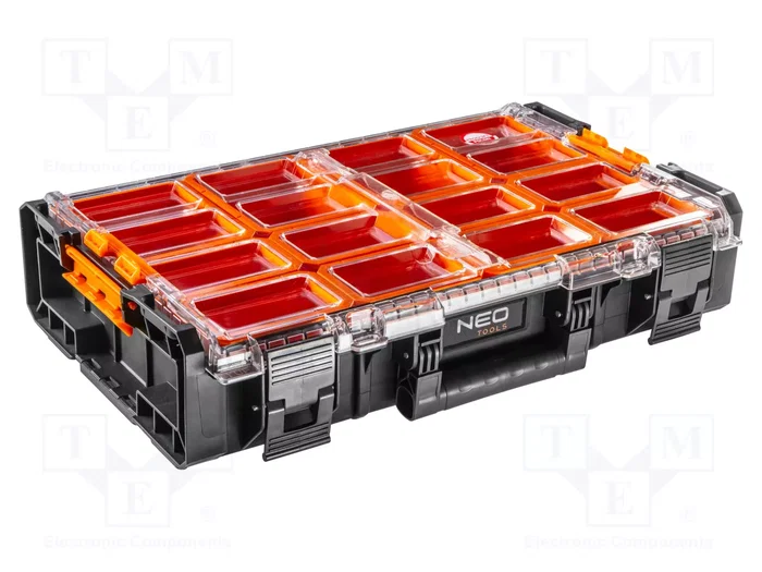 NEO TOOLS Contenedor colectivo con cajitas negro-naranja 575x330x135mm NEO TOOLS Contenedor colectivo con cajitas negro-naranja 575x330x135mm
