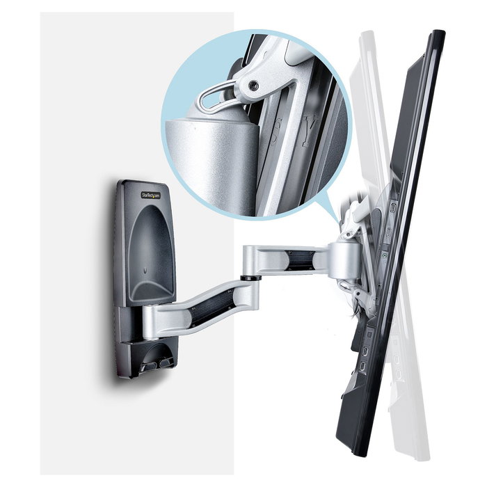 StarTech.com Soporte VESA de Pared Articulado y Retráctil para TV Plano/Curvo de hasta 65 Pulgadas y 45 kg, 400x400 mm, Negro/Plata