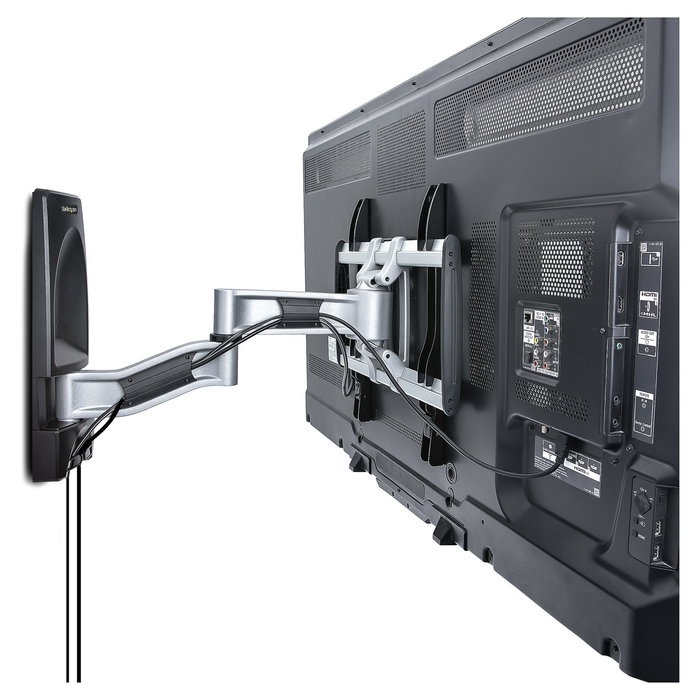 StarTech.com Soporte VESA de Pared Articulado y Retráctil para TV Plano/Curvo de hasta 65 Pulgadas y 45 kg, 400x400 mm, Negro/Plata