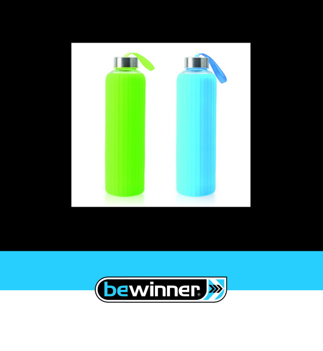 Bewinner Botella de Agua de Vidrio y Silicona, 600 ml, 7.2x7.2x24.5 cm (24 Unidades)