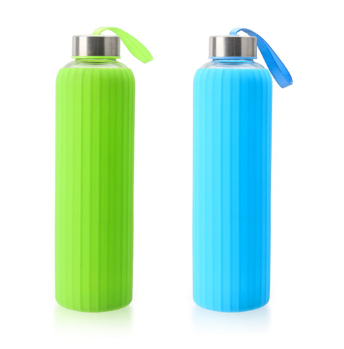 Bewinner Botella de Agua de Vidrio y Silicona, 600 ml, 7.2x7.2x24.5 cm (24 Unidades)