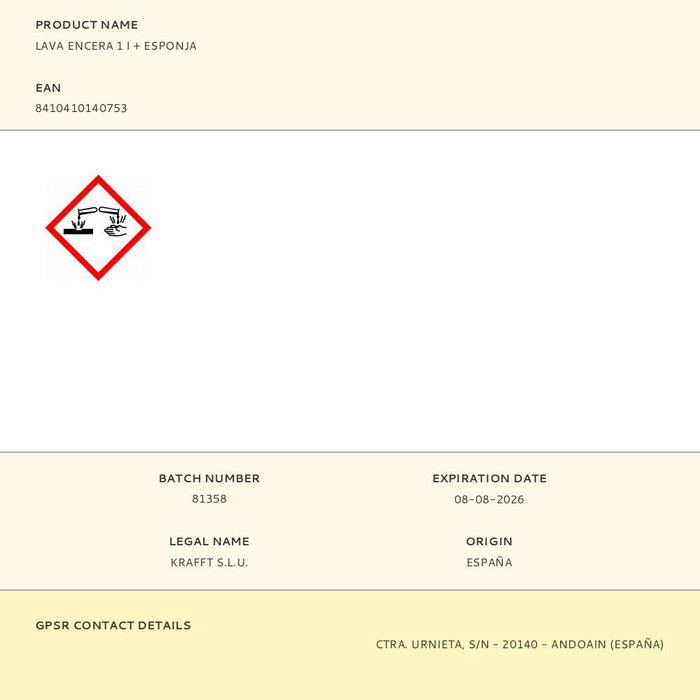 Krafft Lava encera 1 l + esponja Limpiador abrillantador inocuo para pinturas y plásticos de automóviles Krafft Lava encera 1 l + esponja Limpiador abrillantador inocuo para pinturas y plásticos de automóviles