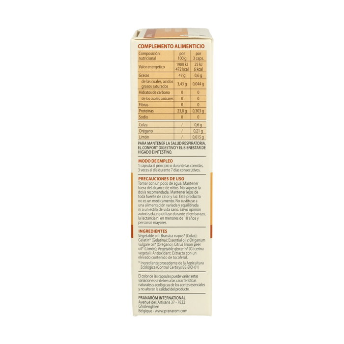 Pranarom Orégano + esencia de limón bio 30 cápsulas
