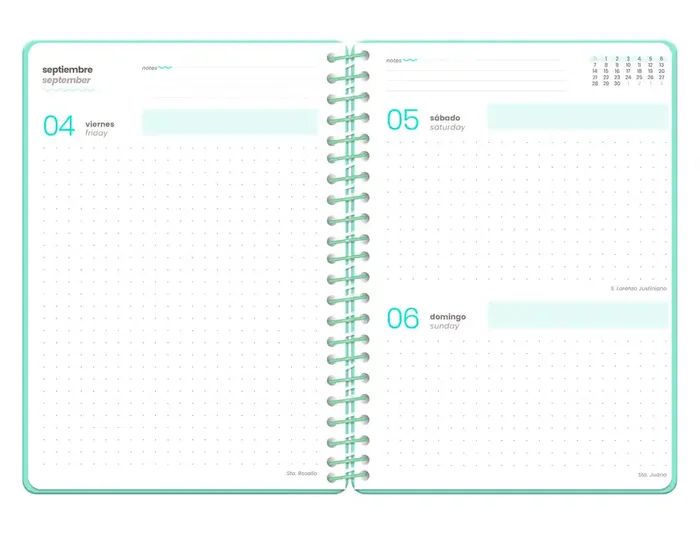 Liderpapel Agenda Escolar 26-27 Fantasy Teens A5+ Azul, Espiral Flores, Día Página Bilingüe, Tapa de Cartón, Papel FSC 80g, Con Gomilla y Pegatinas