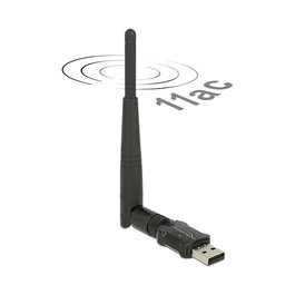 DeLOCK 12462 Adaptador USB WLAN Doble Banda 2.4G/5G, Wi-Fi 5 (802.11ac) hasta 433 Mbps, USB 2.0, Antena Externa, Negro