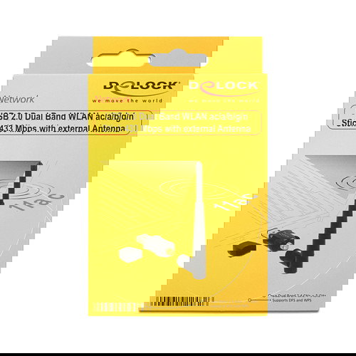 DeLOCK 12462 Adaptador USB WLAN Doble Banda 2.4G/5G, Wi-Fi 5 (802.11ac) hasta 433 Mbps, USB 2.0, Antena Externa, Negro DeLOCK 12462 Adaptador USB WLAN Doble Banda 2.4G/5G, Wi-Fi 5 (802.11ac) hasta 433 Mbps, USB 2.0, Antena Externa, Negro