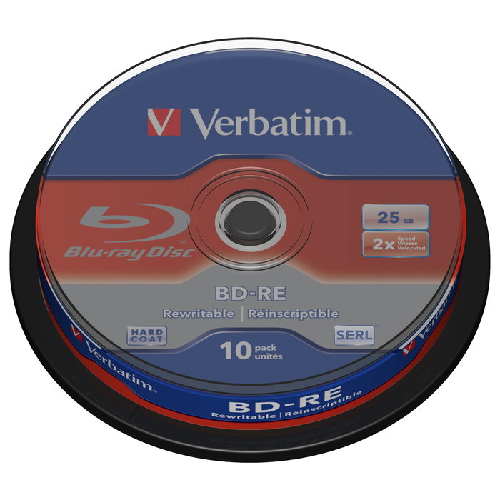 Verbatim - Blu-ray 25GB BD-RE 10 unidades, Capa Simple, Grabación 2x, Disco Regrabable para Datos