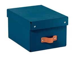 Leitz Caja de Almacenaje Pequeña de Cartón Azul con Asa de Piel, Pack de 2 Unidades, 7 Litros de Capacidad, 83x232x302 mm
