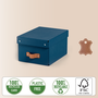 Leitz Pack de 2 Cajas de Almacenaje de Cartón Pequeñas con Asa de Piel, Azul
