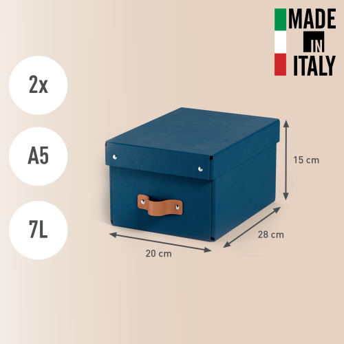 Leitz Pack de 2 Cajas de Almacenaje de Cartón Pequeñas con Asa de Piel, Azul Leitz Pack de 2 Cajas de Almacenaje de Cartón Pequeñas con Asa de Piel, Azul