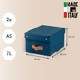 Leitz Pack de 2 Cajas de Almacenaje de Cartón Pequeñas con Asa de Piel, Azul