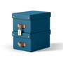 Leitz Pack de 2 Cajas de Almacenaje de Cartón Pequeñas con Asa de Piel, Azul