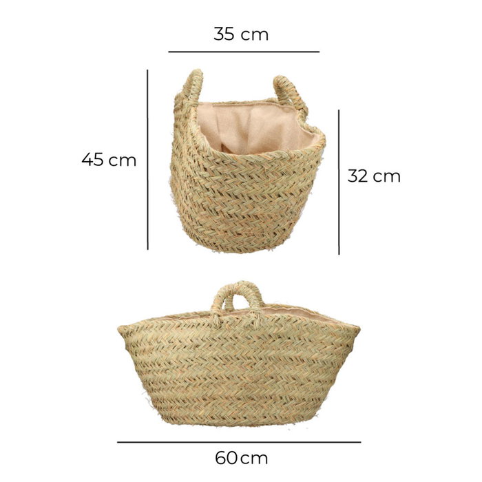 Basics Cesta oval forrada para leñero de esparto, 60 x 35 x 45 cm