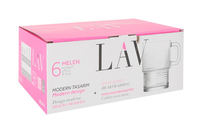 LAV Set 6 Vasos con Asa 270 cc Modelo Helen Medidas 10x7.3x10 cm (8 Cajas)