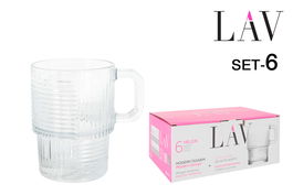 LAV Set 6 Vasos con Asa 270 cc Modelo Helen Medidas 10x7.3x10 cm (8 Cajas)