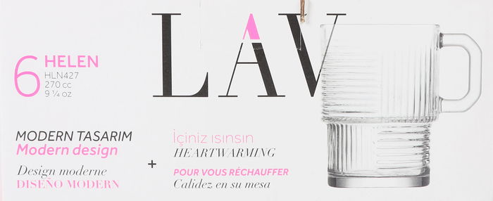 LAV Set 6 Vasos con Asa 270 cc Modelo Helen Medidas 10x7.3x10 cm (8 Cajas)