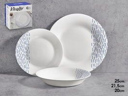 Vivalto Set 18 Piezas Vajilla Redonda Lluvia Opal Blanco Azul 25x11x25cm (Set de 2)