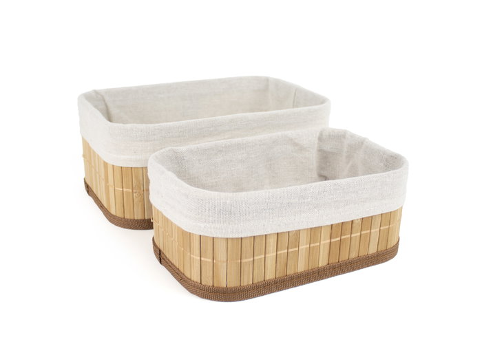 Inde Set 2 Cestas de Ordenación Bambú Natural 28x18x13.5 cm y 24 cm (12 Unidades)