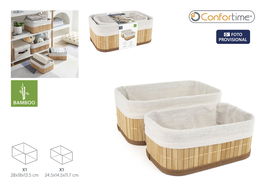 Inde Set 2 Cestas de Ordenación Bambú Natural 28x18x13.5 cm y 24 cm (12 Unidades)