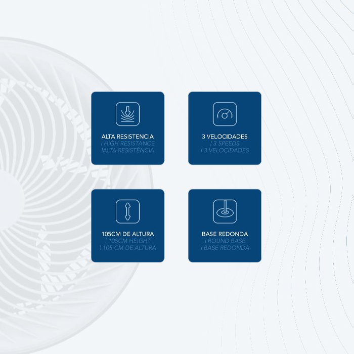 DAEWOO Ventilador de Torre 90W Alta Velocidad, 12 Pulgadas / 30 cm, Base Redonda, Negro