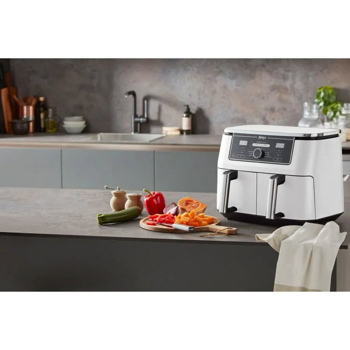 Ninja Foodi MAX AF400EUWH Freidora de Aire de Doble Zona, 9,5 L, Blanca