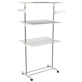 Je cherche une Idee Tendedero 3 Niveles Plegable con Ruedas, 16 Metros de Capacidad, Ideal para Ahorrar Espacio