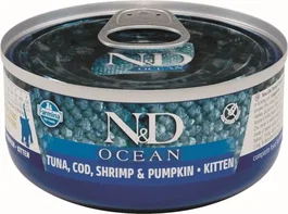 Farmina N&D Cat Kitten Ocean Atún y Bacalao con Calabaza para Gatos 24x70 gr