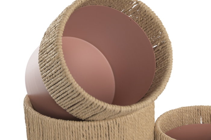 DKD Home Decor Set de 3 Maceteros de Hierro y Fibra Rosa Palo y Natural, 25x25x27 cm
