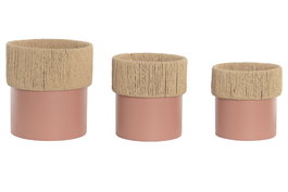 DKD Home Decor Set de 3 Maceteros de Hierro y Fibra Rosa Palo y Natural, 25x25x27 cm