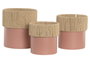 DKD Home Decor Set de 3 Maceteros de Hierro y Fibra Rosa Palo y Natural, 25x25x27 cm
