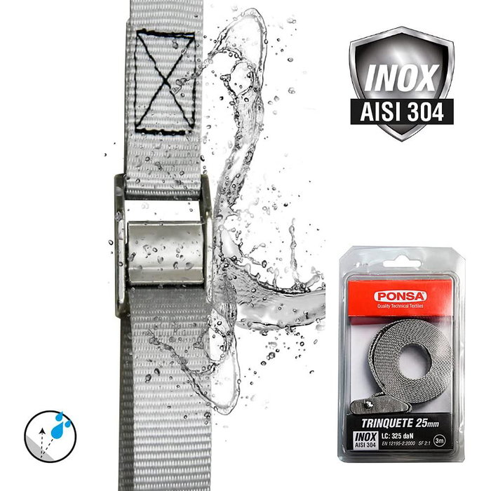 Ponsa 027,207,025,503 Trinquete 25mm 3m Inoxidable Ponsa 027,207,025,503 Trinquete 25mm 3m Inoxidable