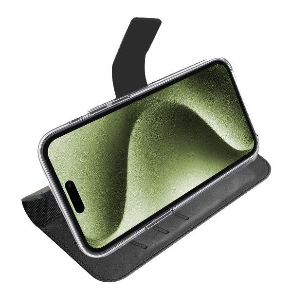 Celly WALLYMAG Funda cartera con imitación piel compatible con MagSafe para Apple iPhone 17, 16 cm (6.3"), Negro, resistente a rayones, con soporte y 3 bolsillos para tarjetas