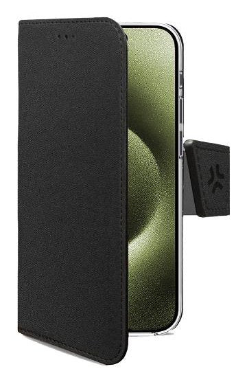 Celly WALLYMAG Funda cartera con imitación piel compatible con MagSafe para Apple iPhone 17, 16 cm (6.3"), Negro, resistente a rayones, con soporte y 3 bolsillos para tarjetas