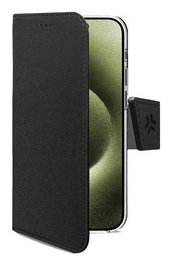 Celly WALLYMAG Funda cartera con imitación piel compatible con MagSafe para Apple iPhone 17, 16 cm (6.3"), Negro, resistente a rayones, con soporte y 3 bolsillos para tarjetas