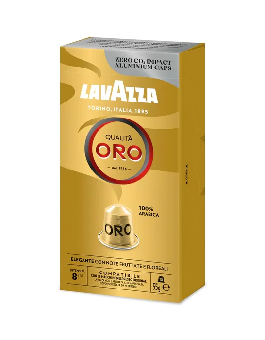 Lavazza Cápsulas Qualità Oro Café Espresso Tueste Medio para Nespresso, 100% Arábica, Intensidad 8/13, Caja de 10 Cápsulas (55g)