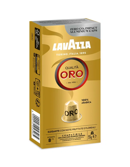 Lavazza Cápsulas Qualità Oro Café Espresso Tueste Medio para Nespresso, 100% Arábica, Intensidad 8/13, Caja de 10 Cápsulas (55g)
