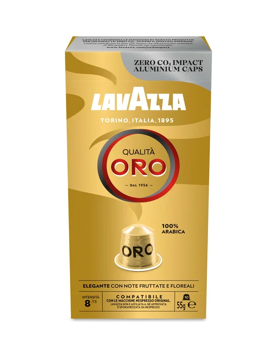 Lavazza Cápsulas Qualità Oro Café Espresso Tueste Medio para Nespresso, 100% Arábica, Intensidad 8/13, Caja de 10 Cápsulas (55g)