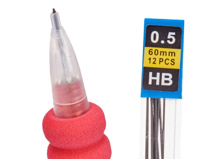 Pincello Portaminas Silicona con 12 Minas Recambio, Plástico, Carbon, 7.8 x 21 x 1.5 cm (Set de 48)